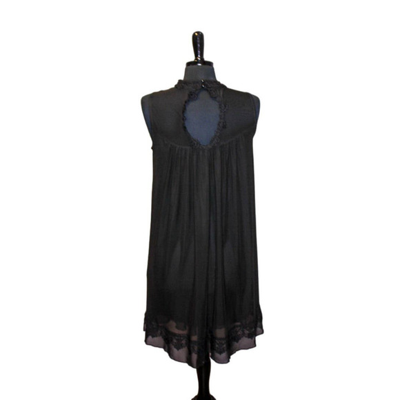 Altar'd State Dress Black Layered Sheer Halter Neckline Crochet Detail S… - Picture 2 of 3